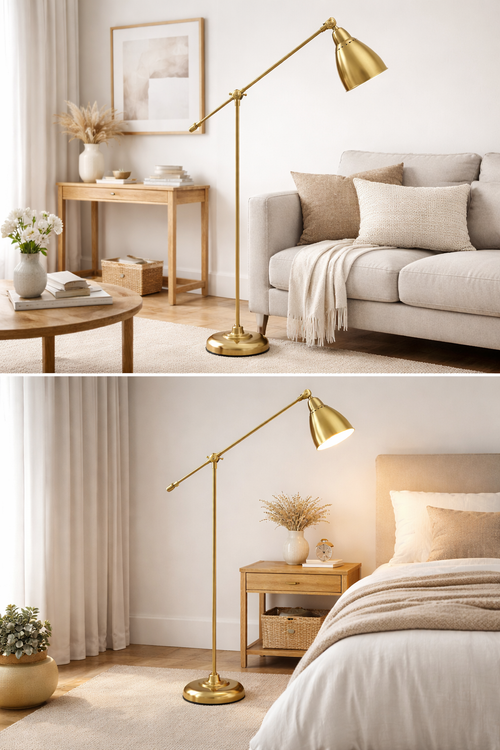 Adjustable Brass Floor Lamp with Articulating Arm