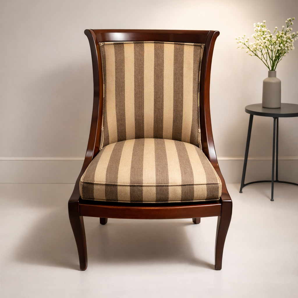 Ethan Allen Traditional Accent Chair – Striped Upholstery, Solid Wood Frame
