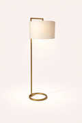 Modern Brass Floor Lamp with Linen Drum Shade – Minimalist Accent Lighting